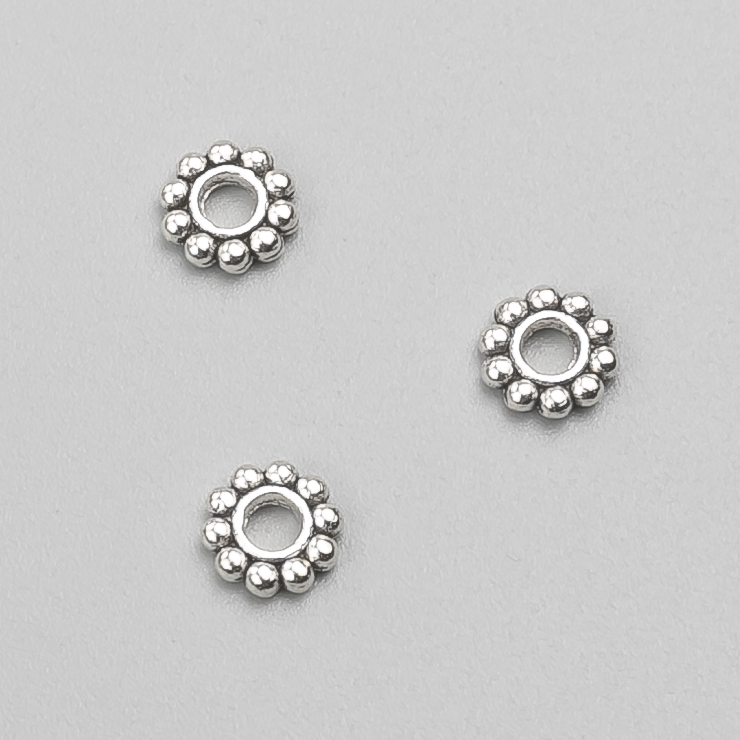 Koralik-wstawka «Kwiat», średnica 6×1,5 mm, opakowanie 20 g, 84 szt., kolor metalu 'srebro'