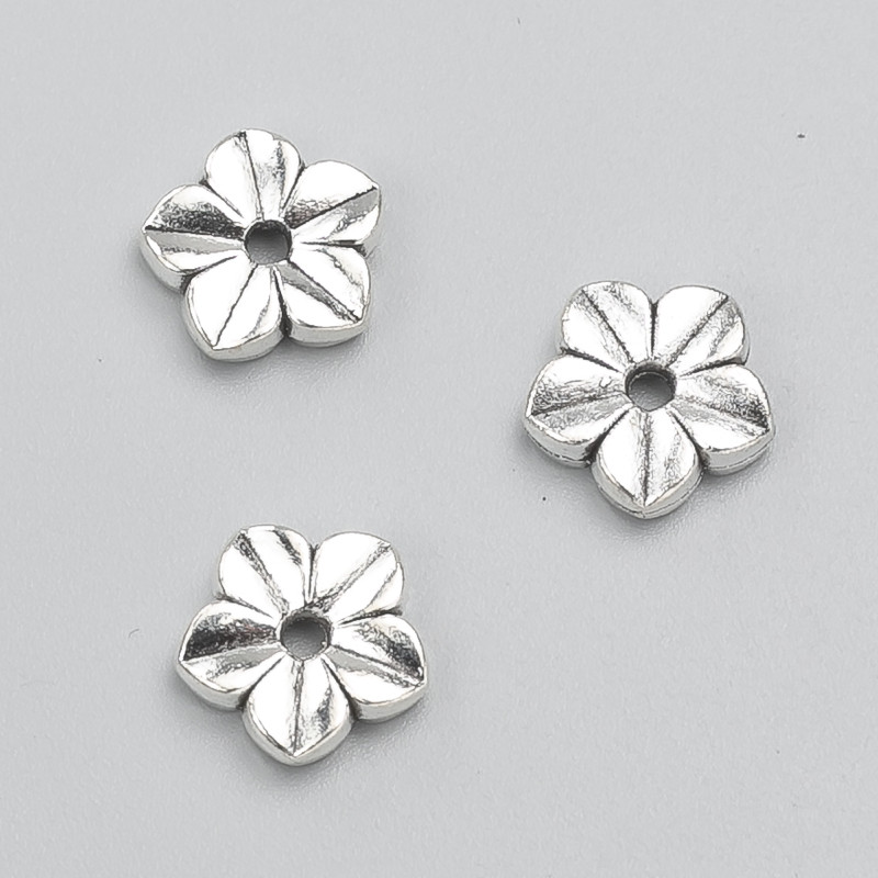 Koralik-wkładka „Kwiat”, średnica 11×3 mm, fason 20 g, 15 szt. ± kolor metalu „srebro”