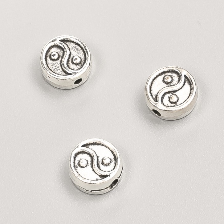 Okucia jubilerskie — koralik-wstawka Yin-Yang, średnica 8×4 mm, opakowanie 20 g, 21 szt. ±, kolor metalu «srebro»