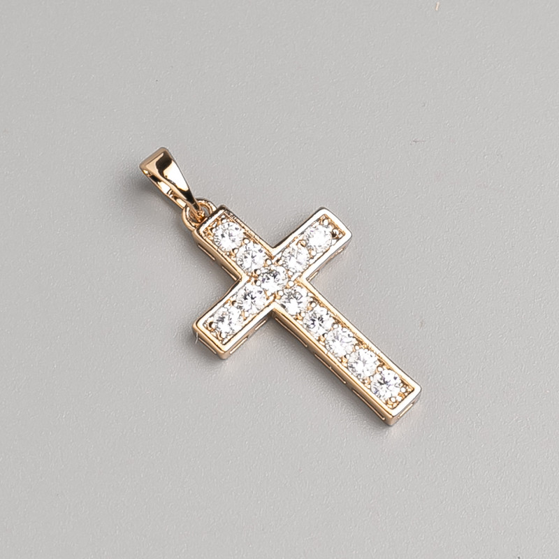 Wisiorek Xuping pozłacany 18K — Krzyż z białymi cyrkoniami, średnica 26×16 mm, długość 32 mm
