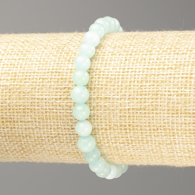Bransoletka z amazonitu — naturalny kamień, gładka kulka, średnica 6,5 mm, długość 18 cm na elastycznej gumce