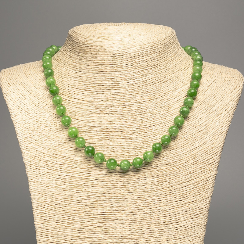 Naszyjnik zielony «Jadeit» gładkie kulki, średnica 8 mm, długość około 50 cm, z kamienia białego nefrytu (syntetycznie barwionego)