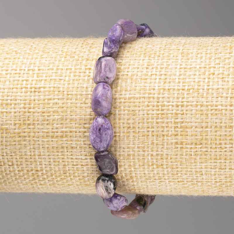 Bransoletka z kamienia charoit, fasetowana, średnica 8×12 mm ± na elastycznej gumce, długość 18 cm+