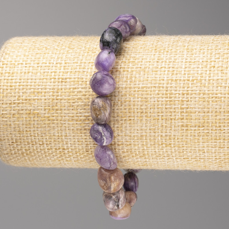 Bransoletka z kamienia charoit fasetowana, o średnicy 10x12 mm +/- na elastycznej gumce, długość 18 cm+