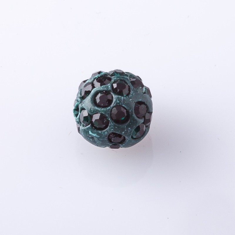 Koralik Shamballa, średnica 10 mm, ciemnozielony, fasetowany, 9 szt.