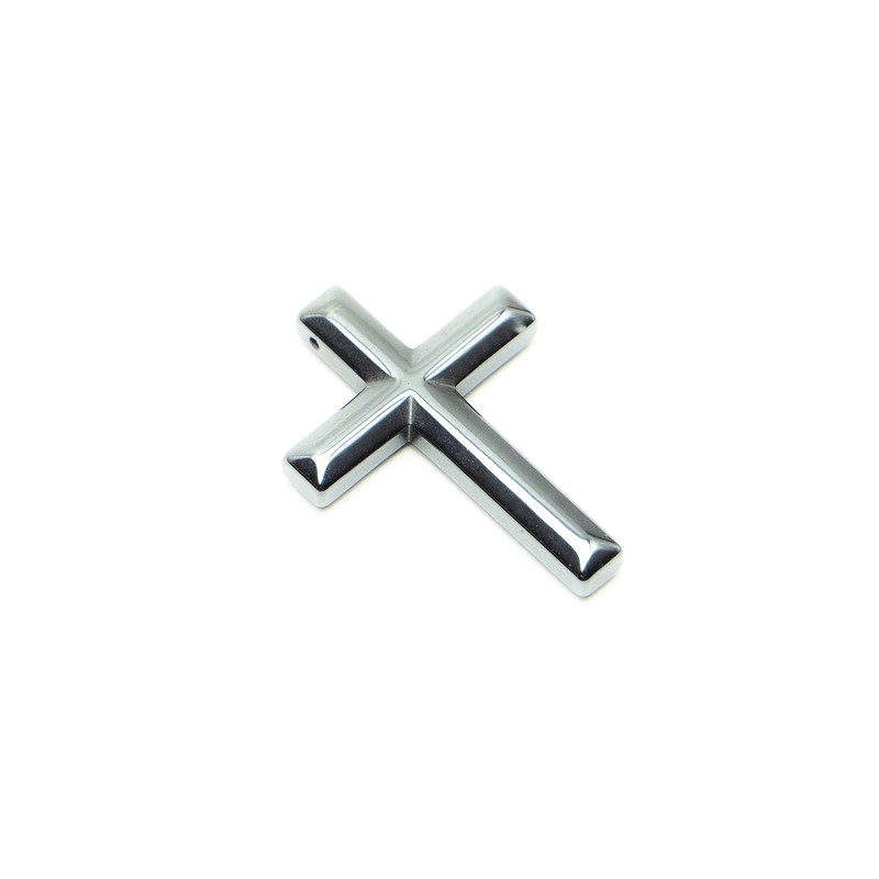 Wisiorek krzyż z hematytu, wymiary 23×35 mm, 5×5 mm+