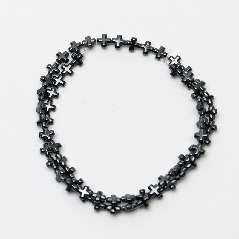 Koraliki hematytu w kształcie krzyża, średnica 6×6×3 mm, długość 39 cm na żyłce
