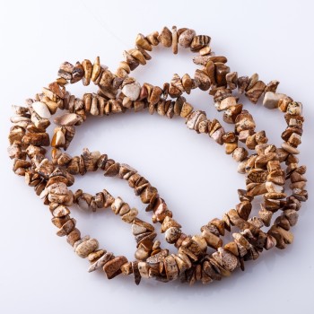 Koraliki z naturalnego kamienia na nitce – Jaspis pejzażowy «kamienne odłamki» 3–10 mm, 80–85 cm