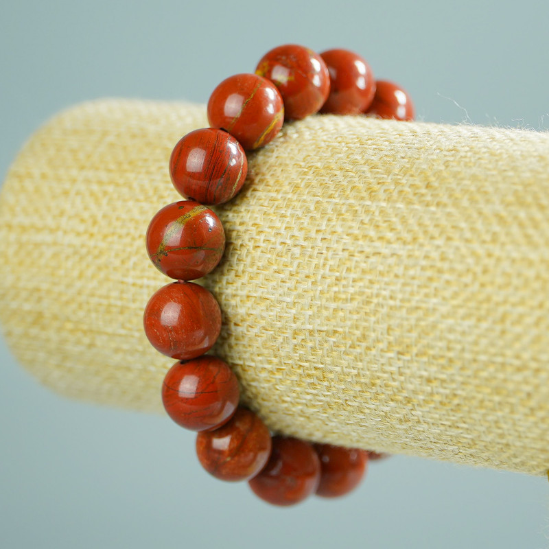 Bransoletka z czerwonej jaspisu, naturalny kamień, gładka kulka, średnica ok. 12 mm, długość 18 cm (elastyczna)