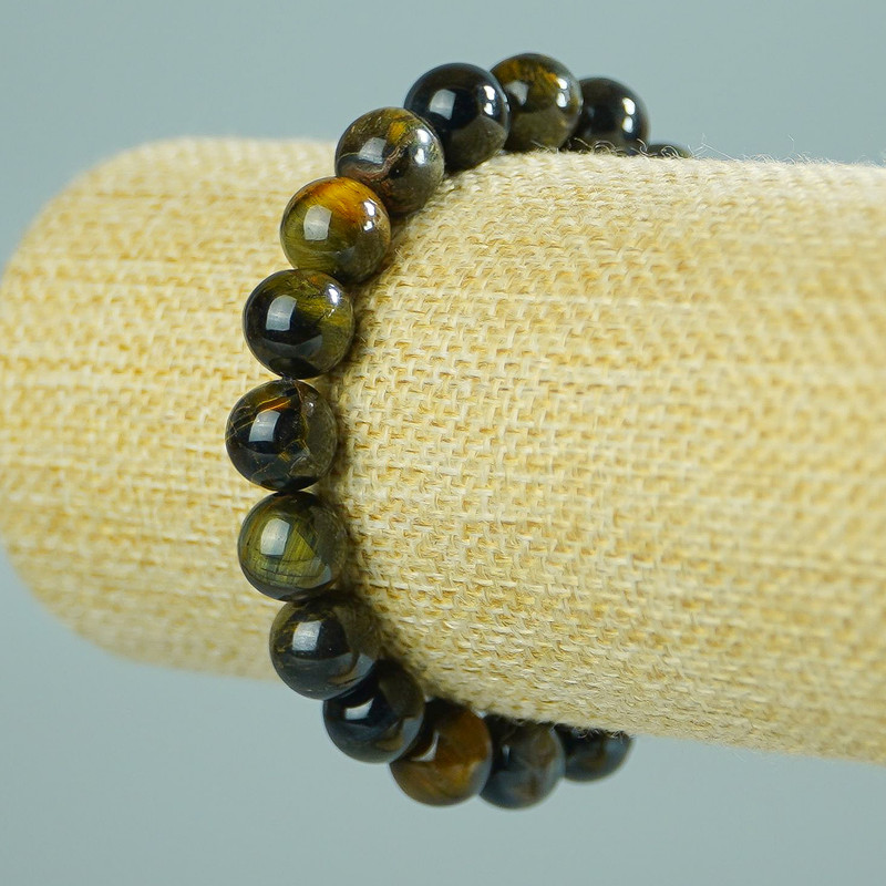 Bransoletka z tygrysiego oka i sokolego oka, naturalny kamień, gładkie kule, średnica około 10 mm, długość 18 cm (rozciągana)