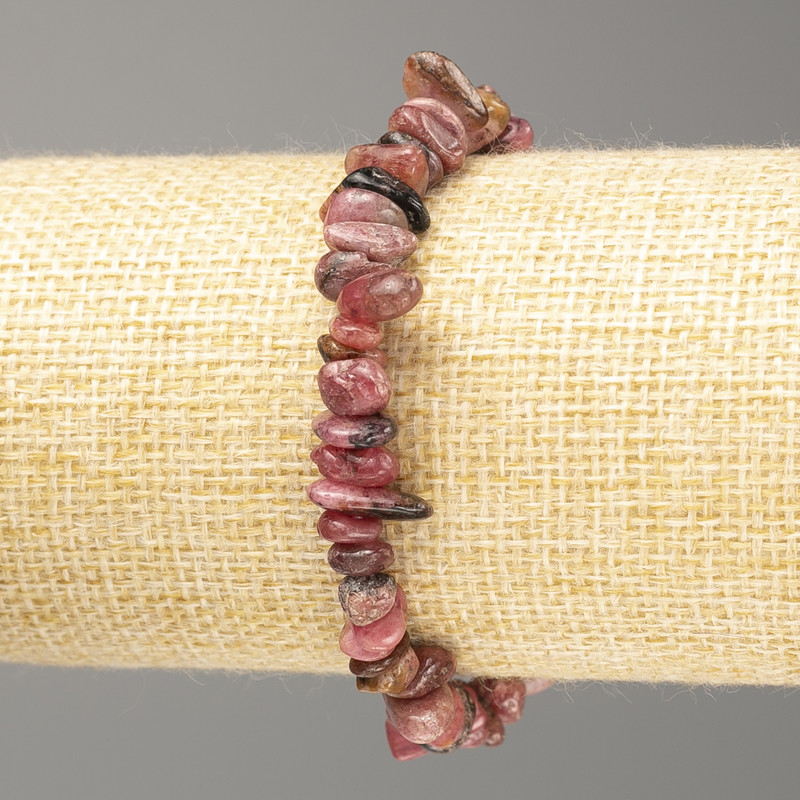 Bransoletka z rodonitu, naturalny kamień - drobiny, średnica 7×3 mm, długość 18 cm (rozciągana)