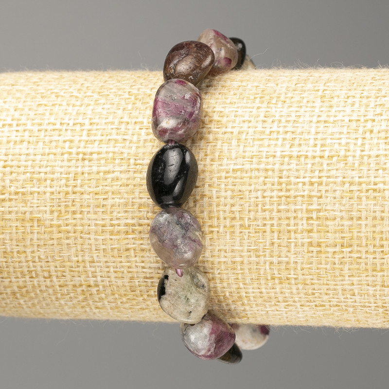 Bransoletka z turmalinu z naturalnego kamienia, fasetowane kuleczki, średnica 10×14 mm, długość 18 cm (rozciągana)
