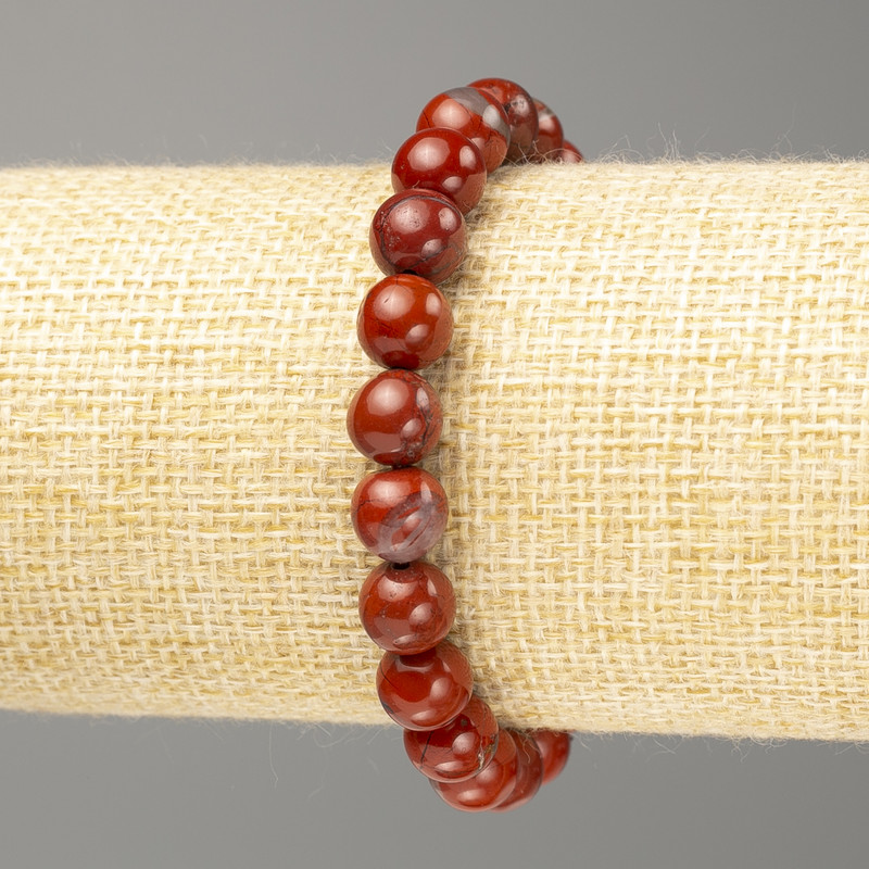 Bransoletka z czerwonego jaspisu, naturalny kamień, gładkie kulki, średnica ok. 8,5 mm, długość 18 cm (elastyczna gumka)