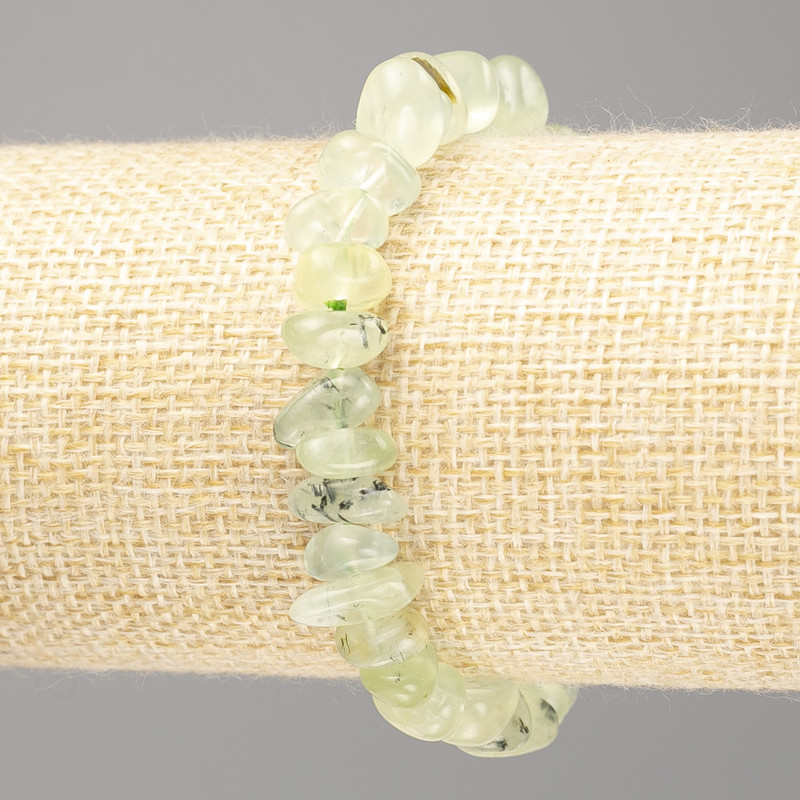 Bransoletka z prenitu naturalnego kamienia, galetówka, średnica 11×5 mm (±), długość 18 cm (rozciągliwa)