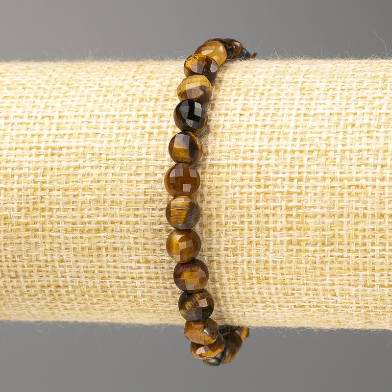 Bransoletka z tygrysiego oka – naturalne kamienie, fasetowana monetka, średnica 6,5×4,5 mm, długość 18 cm (rozciągana)