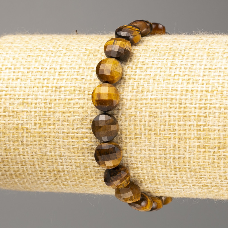Bransoletka z tygrysiego oka, naturalny kamień, fasetowana moneta o średnicy 8×6 mm, długość 18 cm (rozciągliwa)