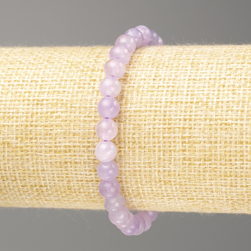 Bransoletka ametystowa z sztucznego tonowanego kwarcu (gładka kulka), średnica 6 mm ±, długość 18 cm (stretch)