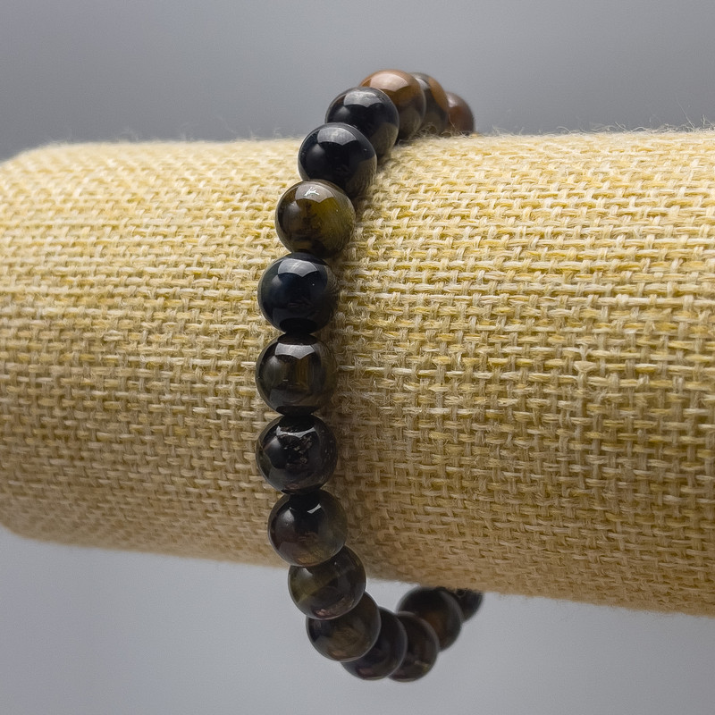 Bransoletka z tygrysiego oka i sokolego oka, naturalne kamienie, gładkie kuleczki, średnica 8 mm ±, długość 18 cm (rozciągliwa)