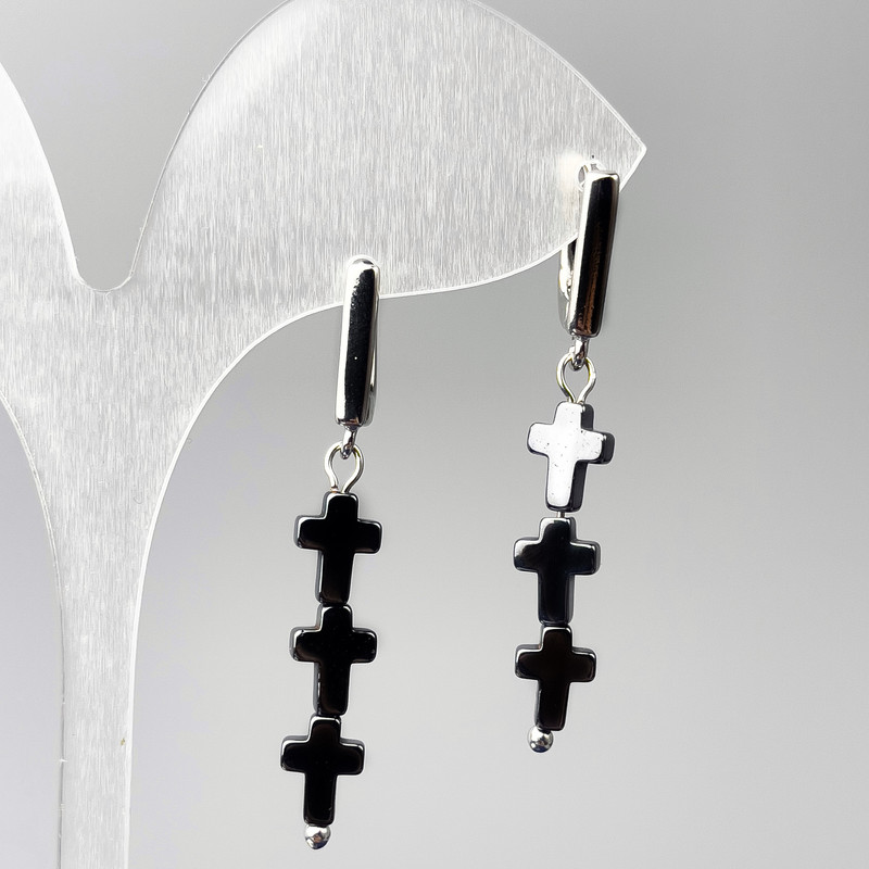 Kolczyki «Hematyt Krzyże», średnica 6,5×26 mm, długość 45 mm