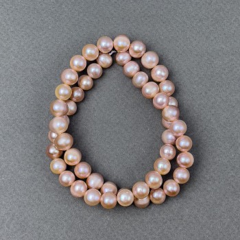 Brzoskwiniowe perły rzeczne na sznurku, średnica 9x8 mm+-, długość 40 cm+