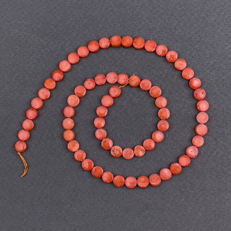 Pomarańczowy koral naturalny w kształcie monet, średnica 6x3 mm, długość 40 cm, na nici
