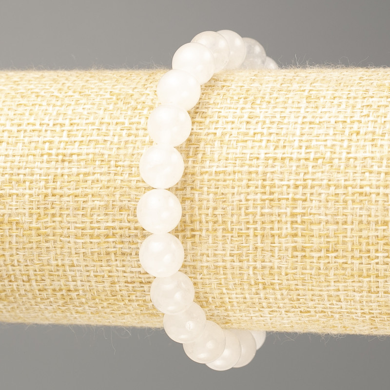 Bransoletka z białego kwarcu (akryl sztuczny) gładka kula, średnica 8 mm, długość 18 cm (elastyczny sznurek)