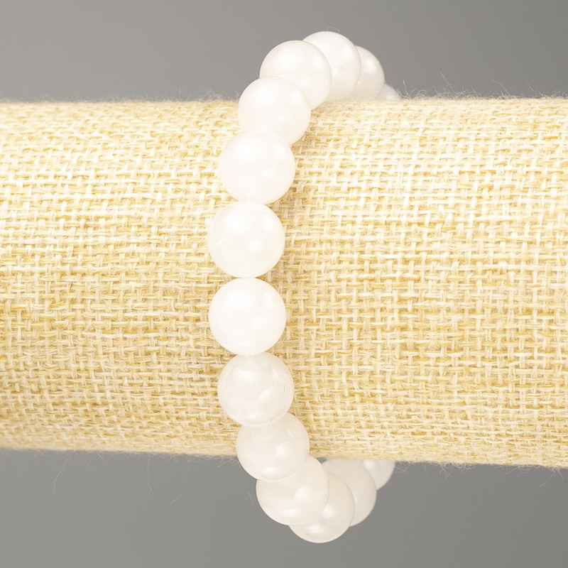 Bransoletka z białego kwarcu (sztuczny akryl) gładkie kuleczki, średnica 10 mm, długość 18 cm (elastyczny sznurek)