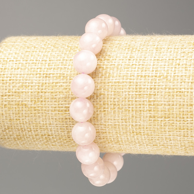 Bransoletka z różowego kwarcu, naturalny kamień, gładkie kule o średnicy 10 mm, długość 18 cm (elastyczna)