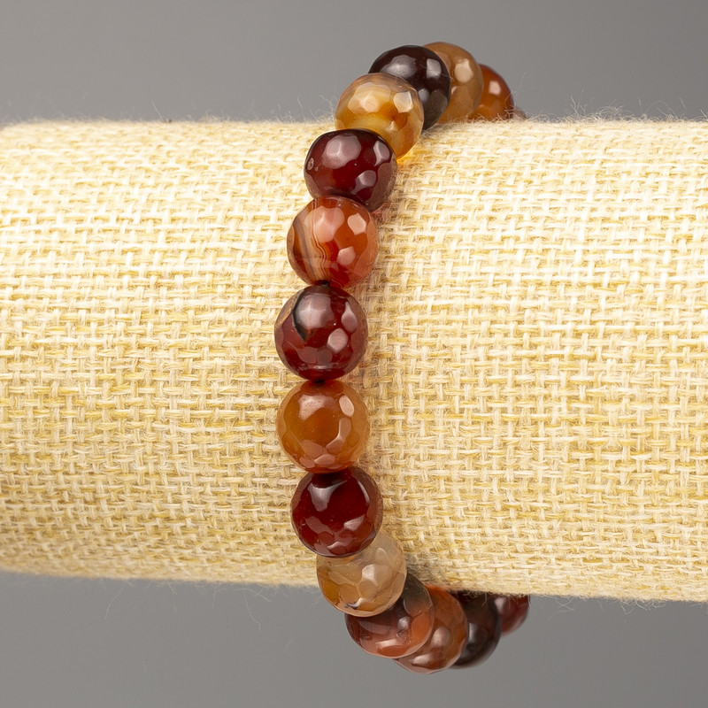 Bransoletka z karneolu naturalnego kamienia, fasetowane kuleczki, średnica 10 mm, długość 18 cm (elastyczna)
