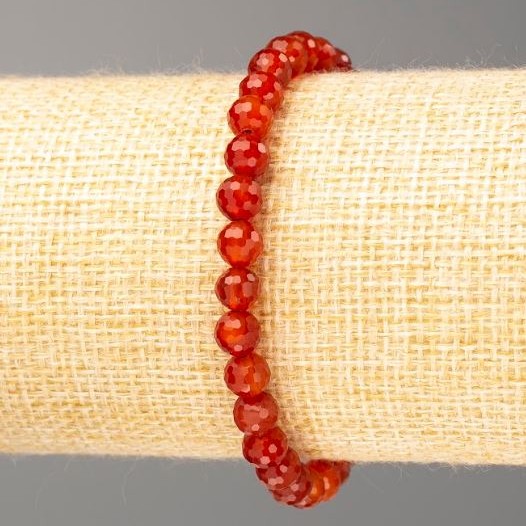 Bransoletka z naturalnego kamienia karneolowego, fasetowane kulki, średnica 6 mm, długość 18 cm (elastyczna)