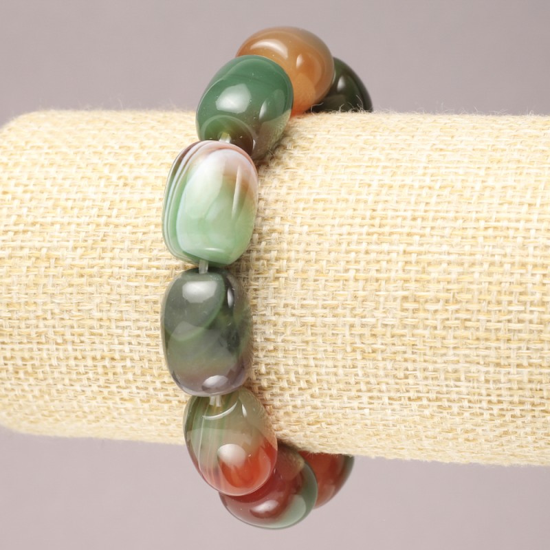 Bransoletka na elastycznej gumce z naturalnego kamienia – brazylijski agat, gładkie baryłki, średnica 17×13 mm+
