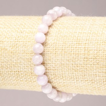 Bransoletka na elastycznej gumce z naturalnego kamienia kunzyt, gładka kulka, średnica 7,5 mm+