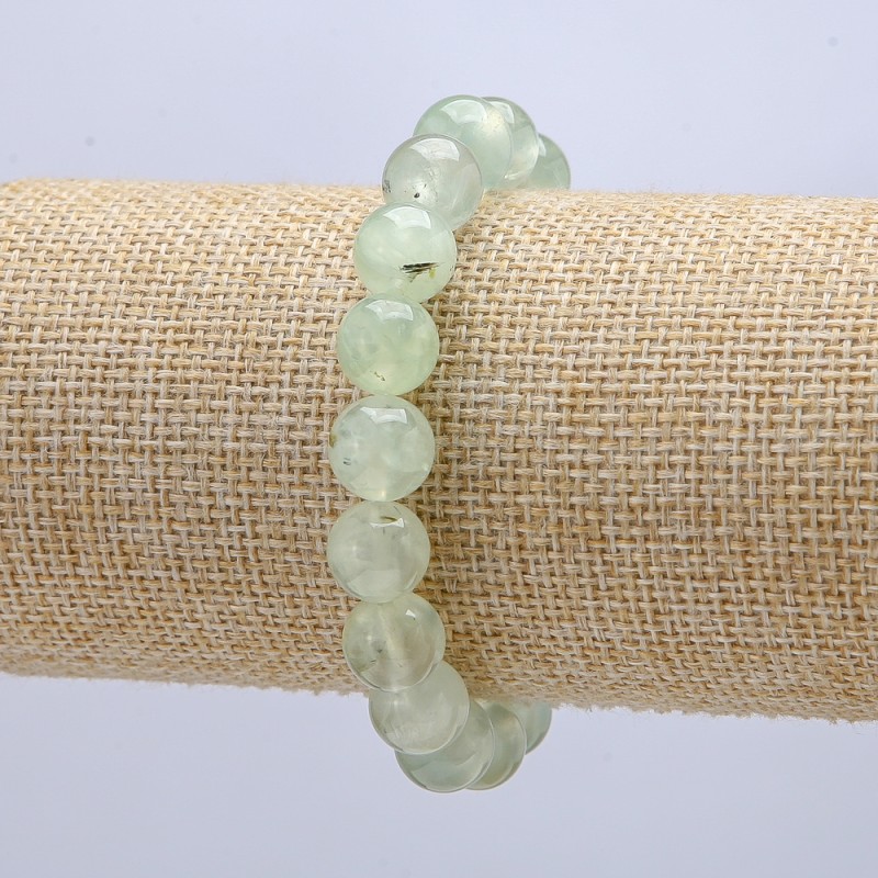 Bransoletka na gumce z prenitu — gładka kulka, średnica 10 mm, długość 18 cm +