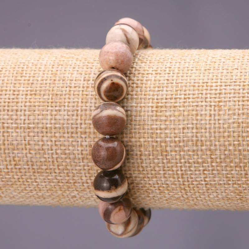 Bransoletka z naturalnego kamienia Jaspis – gładka kulka, średnica około 8 mm, na elastycznej gumce, obwód 18 cm