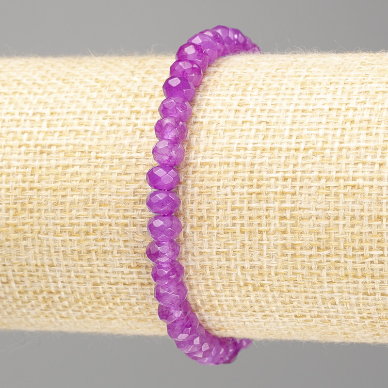 Bransoletka tonowana kamieniem sztucznym – ametyst jasnofioletowy, fasetowane rodelki, średnica 6×4 mm, długość 18 cm (na elastycznej bazie)
