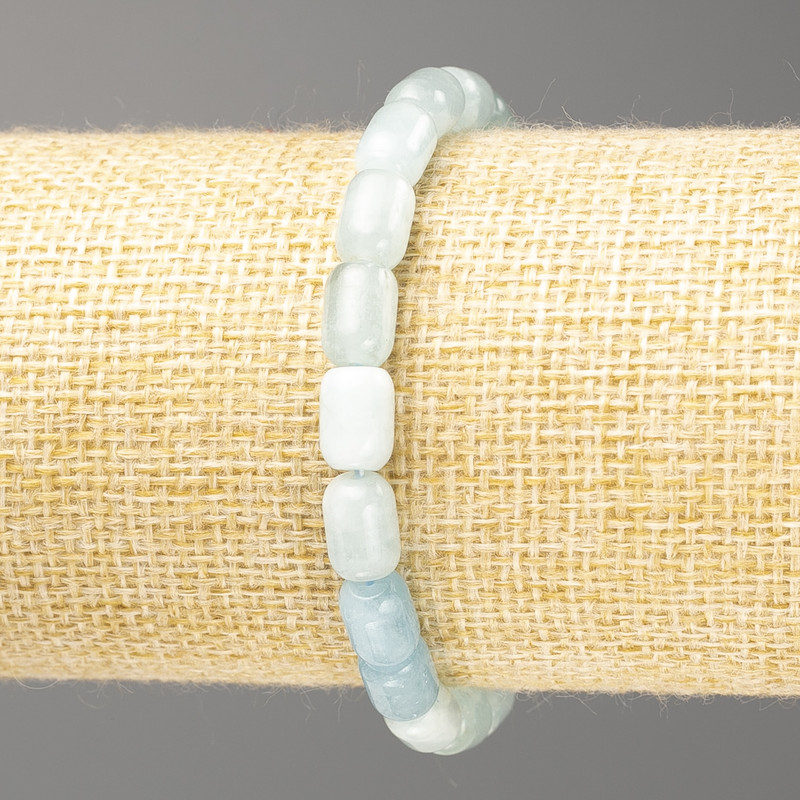 Bransoletka z naturalnego kamienia akwamaryny w kształcie beczki, średnica 9×6 mm, długość 18 cm (elastyczna)