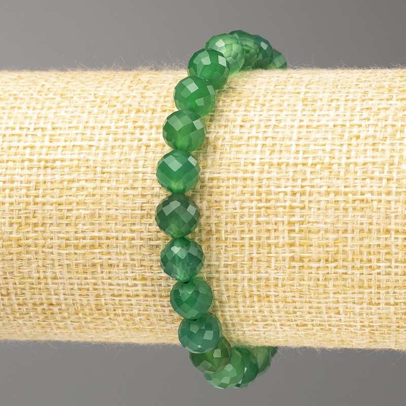 Bransoletka z naturalnego kamienia chryzoprazu – fasetowana kulka, średnica 8 mm, długość 18 cm (rozciągany)