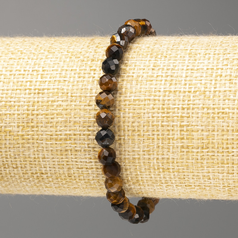 Bransoletka z naturalnego kamienia: Tygrysie oko, Sokole oko i Bycze oko, fasetowane kuleczki, średnica około 6 mm, długość 18 cm (elastyczna)