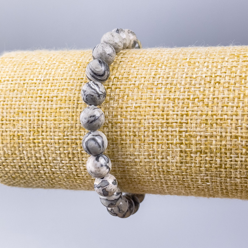 Bransoletka z jasperu oceanicznego szarego (sztuczny akryl) gładkie kulki, średnica 8 mm, długość 18 cm (stretch)