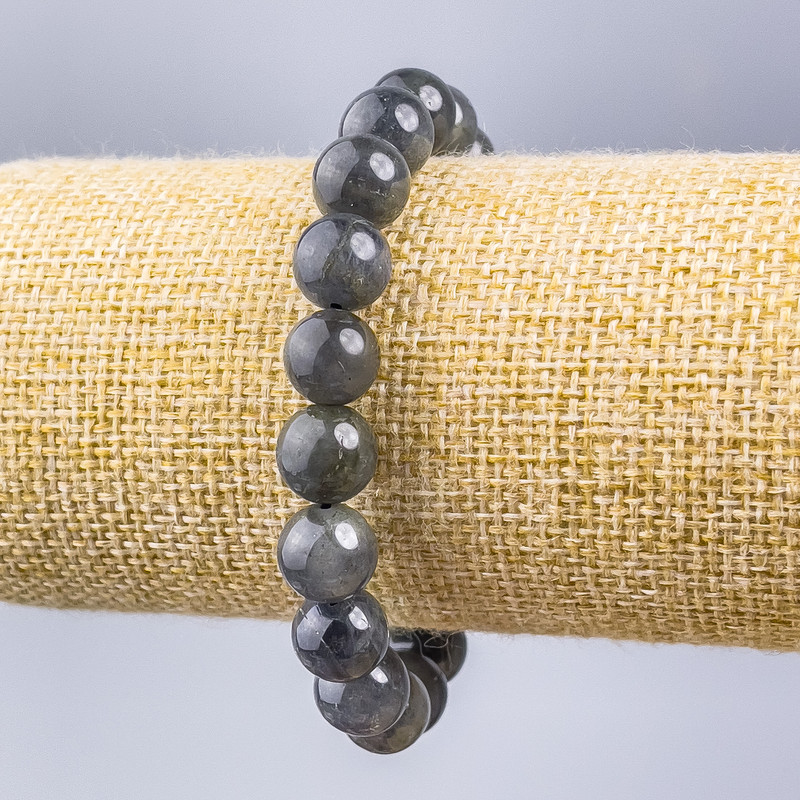 Bransoletka z labradorytu, naturalny kamień, gładka kulka, średnica około 10 mm, długość 18 cm (na elastycznej gumce)