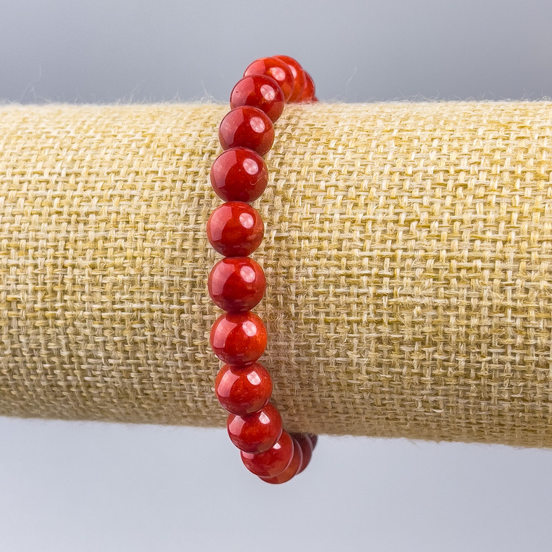 Bransoletka Koral (sztuczny) gładka kulka o średnicy 8 mm, długość 18 cm (rozciągliwa)
