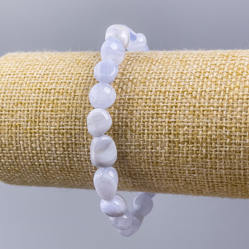 Bransoletka z błękitnego agatu, naturalny kamień, fasetowane koraliki, średnica 10×8 mm, obwód 18 cm ± (stretch)
