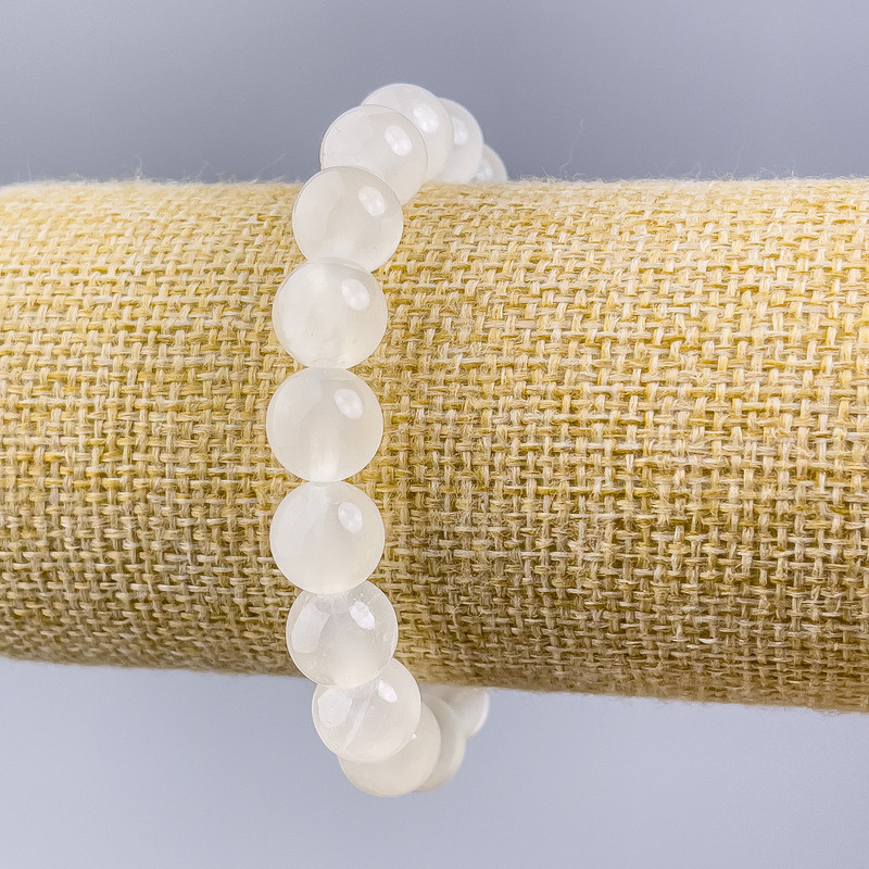 Bransoletka z białomoritu, naturalny kamień, gładkie kulki o średnicy 10 mm, długość 18 cm (na elastycznej gumce)