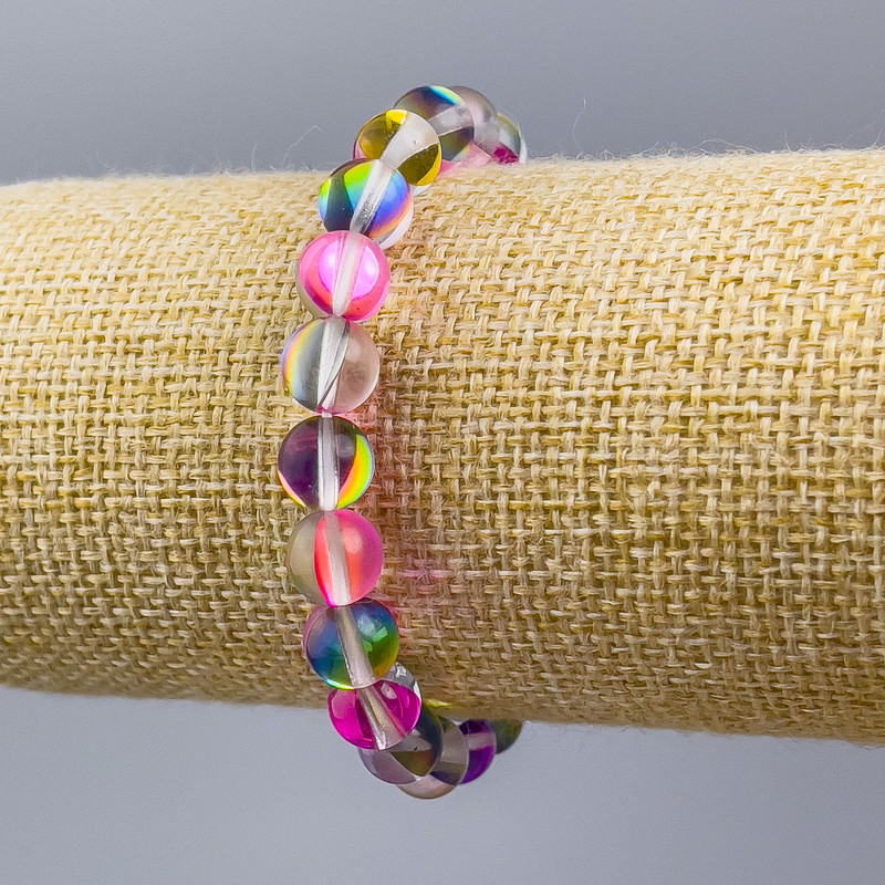 Bransoletka ze szkła opalowego, różnokolorowe kuleczki, średnica 8 mm ±, długość 18 cm (rozciągliwa)