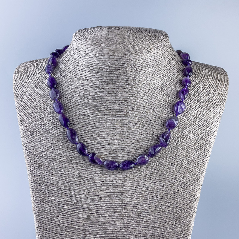 Naszyjnik z naturalnego kamienia ametyst fasetowany, średnica 13×8 mm, długość 46 cm ±