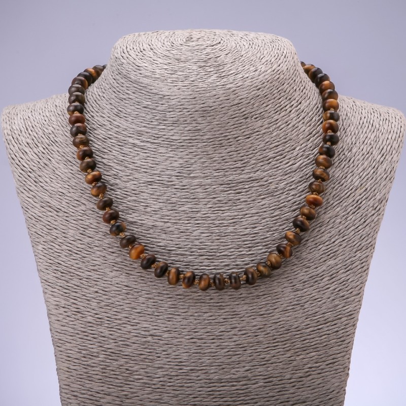 Naszyjnik z naturalnego tygrysiego oka, gładki rondel, średnica 8×5 mm, długość 45 cm