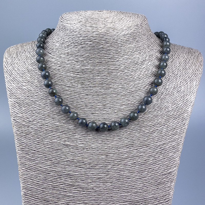 Naszyjnik z naturalnego labradorytu, gładkie kulki, średnica 8 mm ±, długość 46 cm ±