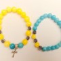 Bransoletka „Ukraina” para akwamaryn i cytryn (sztuczny akryl) gładkie kule ze srebrzystymi wstawkami na gumce, długość 18 cm+