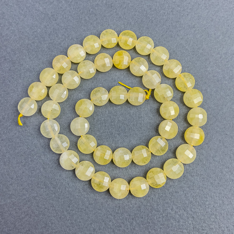 Koraliki cytrynowe z naturalnego kamienia, fasetowane monetki, średnica 8×5 mm, na nitce, długość 38 cm
