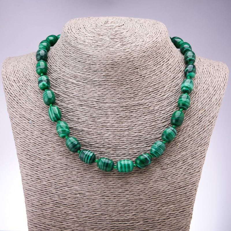 Naszyjnik malachit (prasowany), średnica 10×14 mm+-, długość 45 cm+